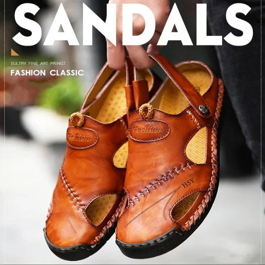 ☀️Sandales d'extérieur respirantes en cuir souple pour hommes de grande taille 👞